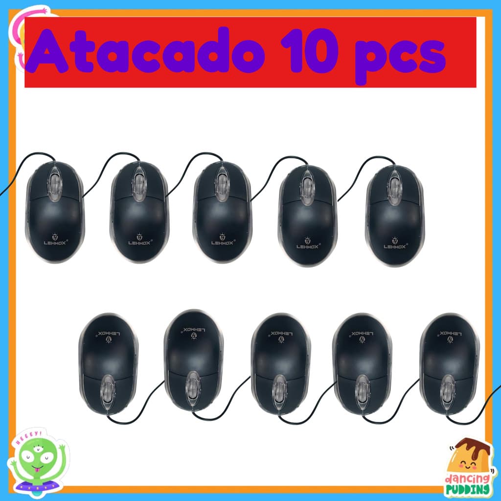 Atacado kit 10 Mouse Óptico com Fio USB LED  LEY-28 Plug and Play para Escritório e Jogos