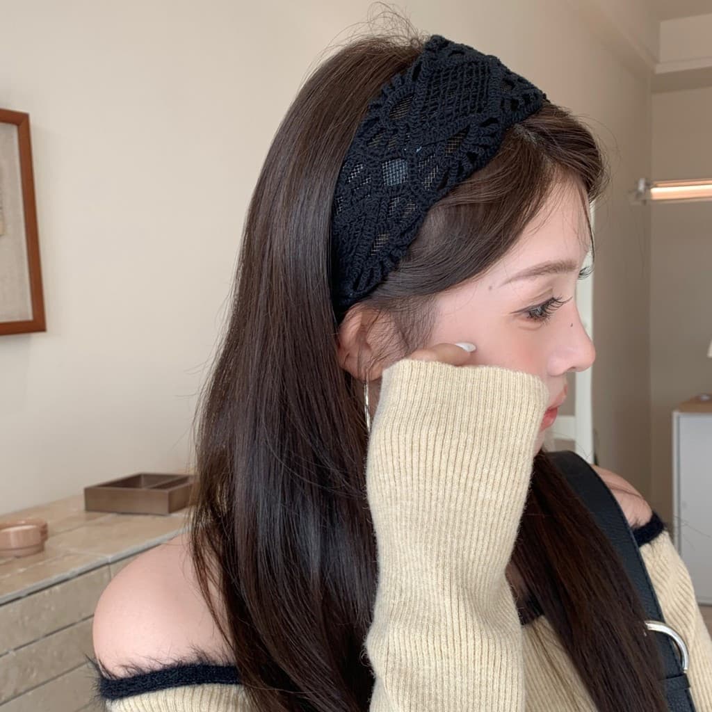 Renda de aba larga bandana francês oco algodão linho Retro Mori estilo malha simples bandana