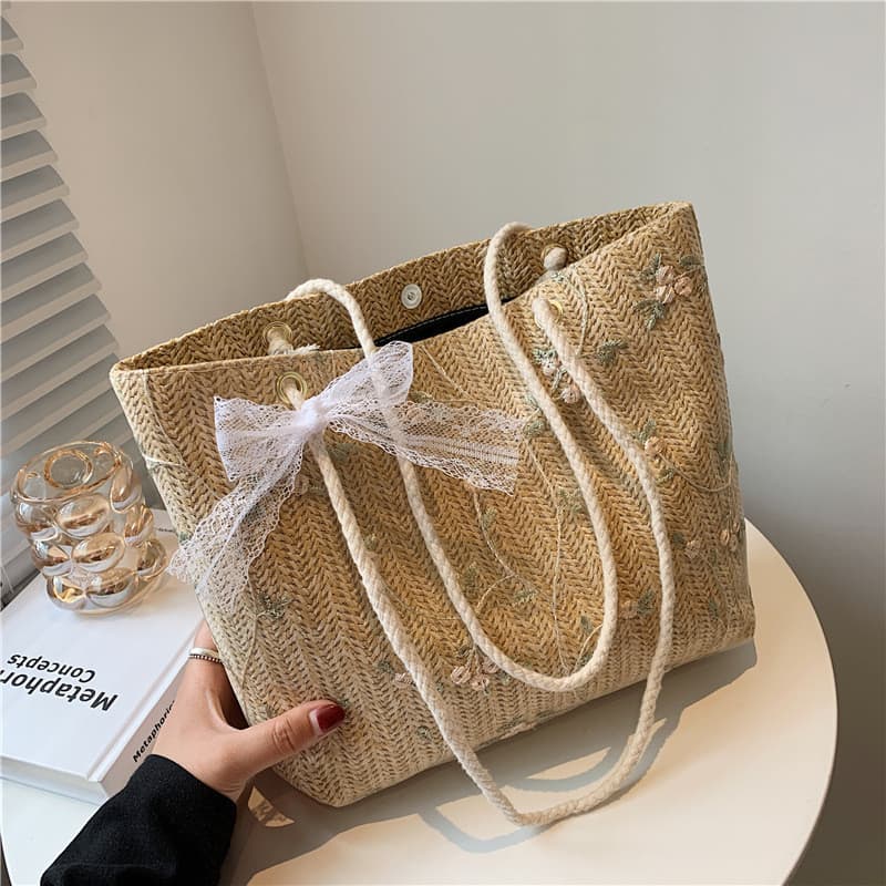 Bolsa de palha leve estilo luxo verão tecido saco praia preguiçoso beira-mar High-End bolsa de ombro 2024 novo estilo sa