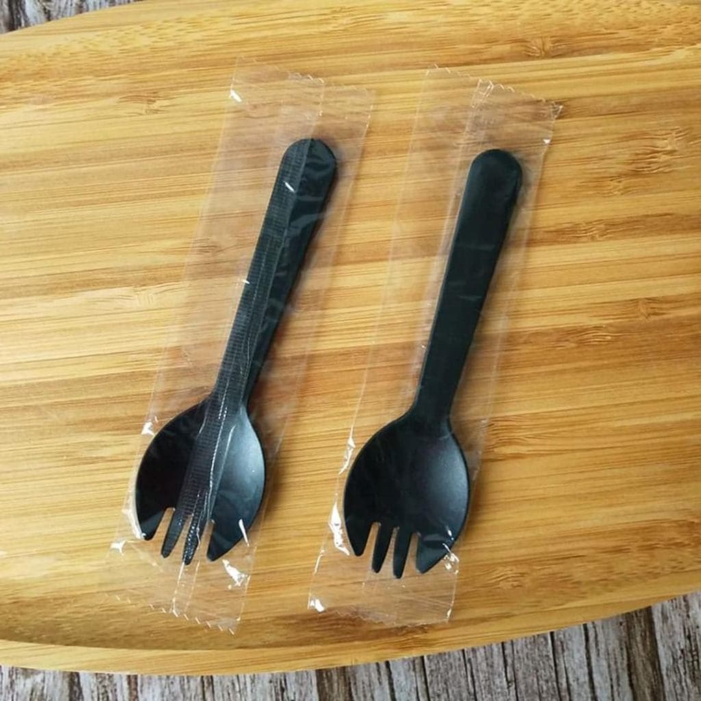 200 Peças de Garfos-Colher Descartáveis de Plástico, Embalados Individualmente, Mini Garfos-Colher Duráveis, 2 em 1 (Gar