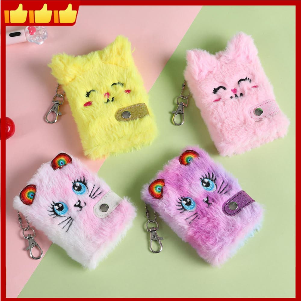 Mini Caderno De Bolso De Pelúcia Com Rosto De Gato Fofo Chaveiro , Crianças , Meninas , Meninos , Escrita , Desenho , Di