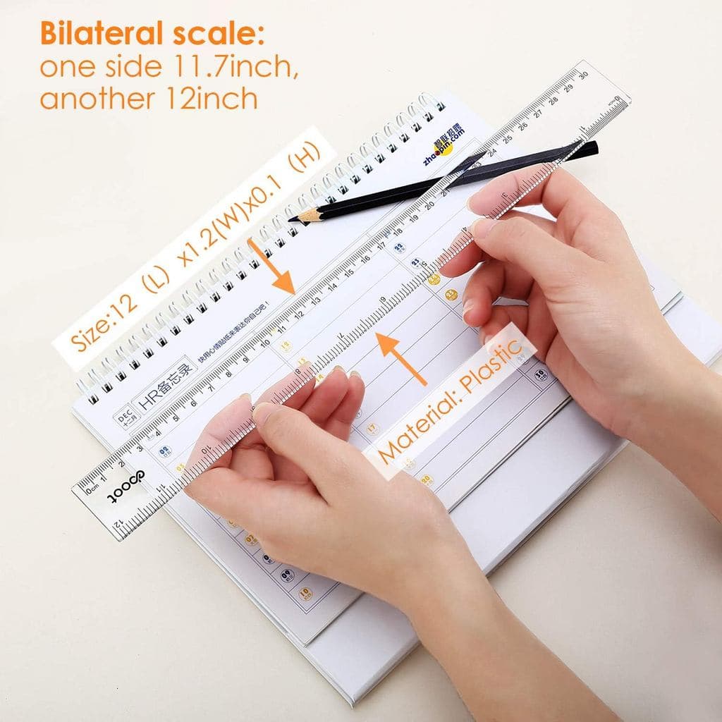 EBOOT Conjunto de 2 Réguas Plásticas Retas, Ferramenta de Medição Plástica para Escritório (Transparente, 6 Polegadas, 1