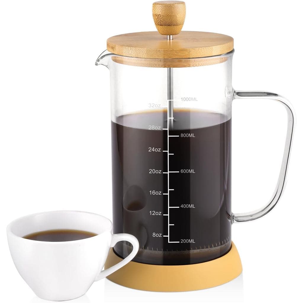 cafeteira de prensa francesa wedrink 34oz - Vidro borossilicato resistente ao calor com tampa de bambu, sem plástico (10