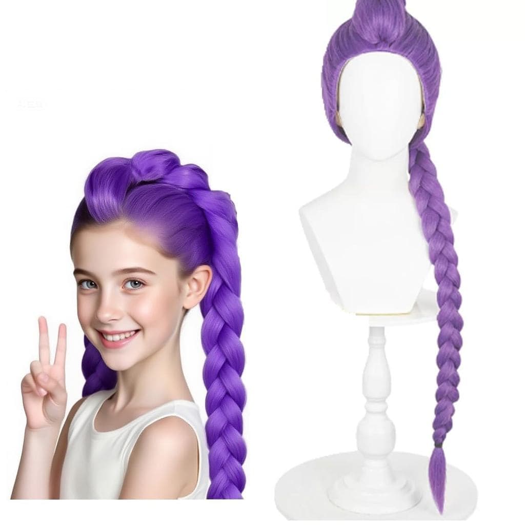 Perucas Roxas para Cosplay de Halloween, Acessórios de Fantasia, Perucas Longas Trançadas para Mulheres, para Cosplay de