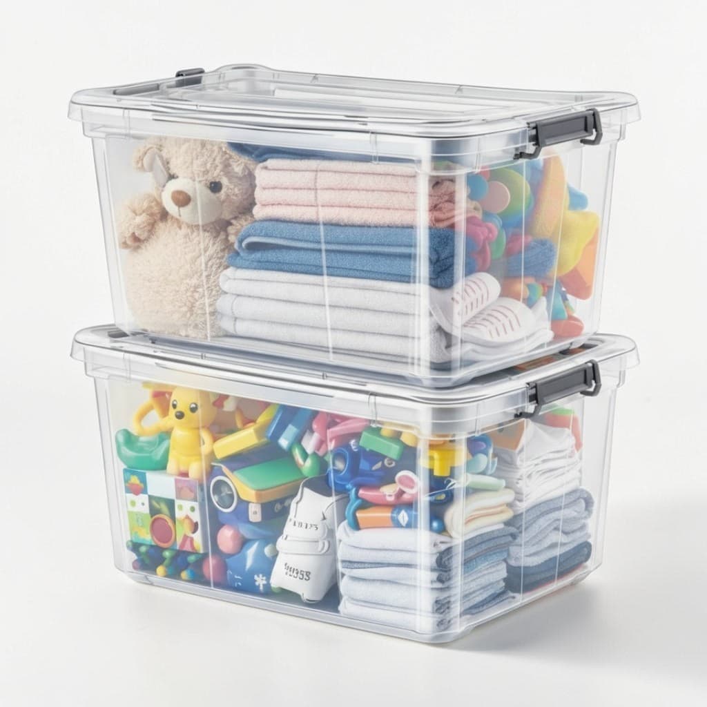 Kit 2 Caixa Organizadora 50L Transparente Com Tampa E Trava Plasvale Grande Multiuso Roupa Brinquedo
