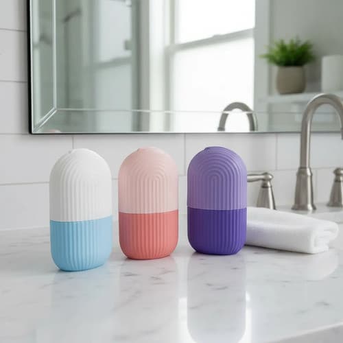 Kit 3 Rolos Faciais De Gelo Em Silicone Massageador Facial