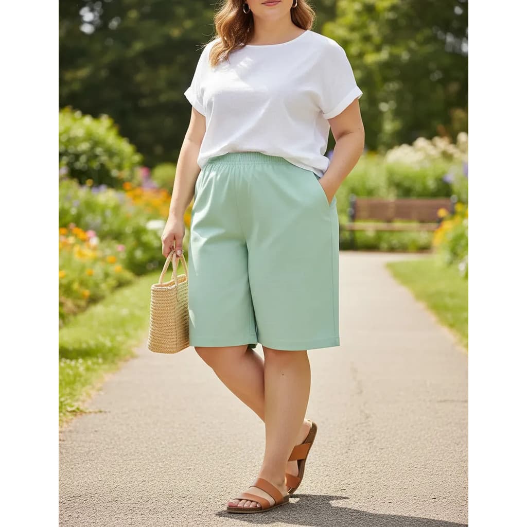 Shorts Altura Joelho Mulher Plus Size Trabalho Passeio Calor
