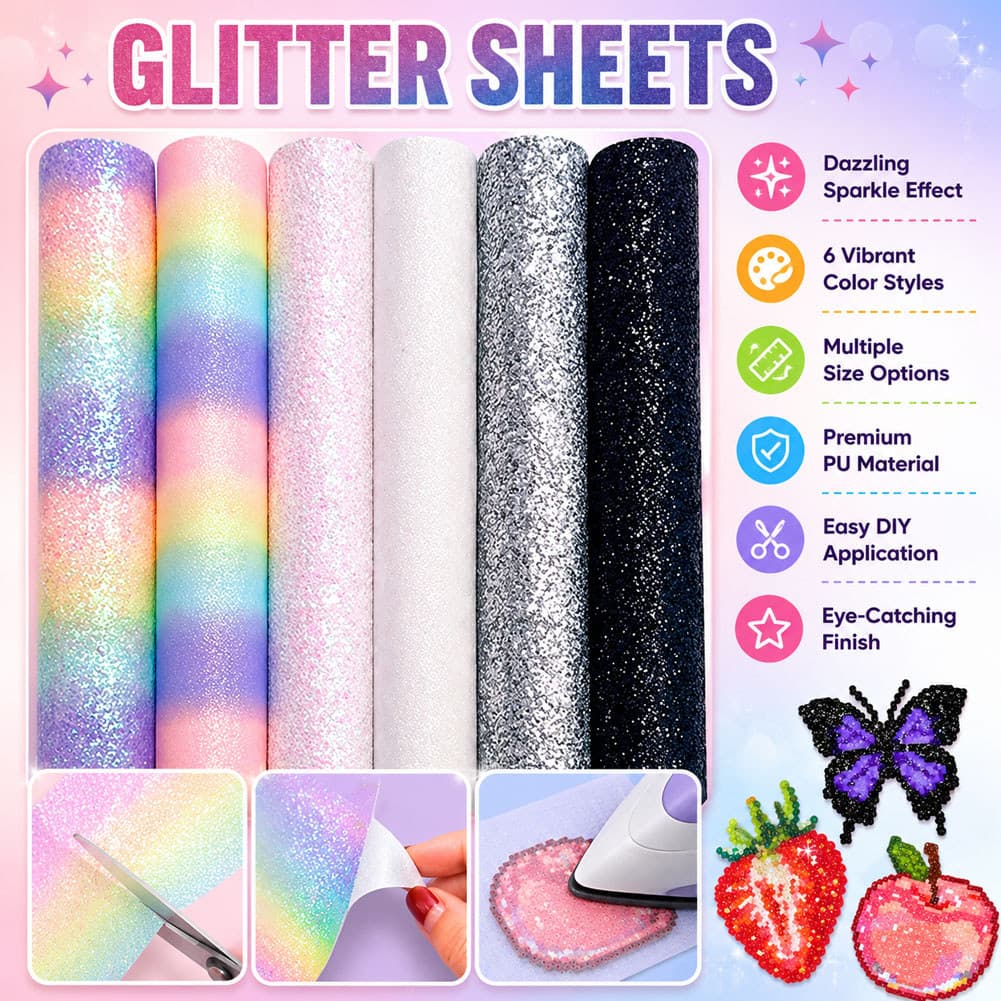 6 Folhas De Tecido Com Glitter Arco-Íris Para Arte Em Contas , Passar A Ferro , Papel Assar E Kit Feito À Mão
