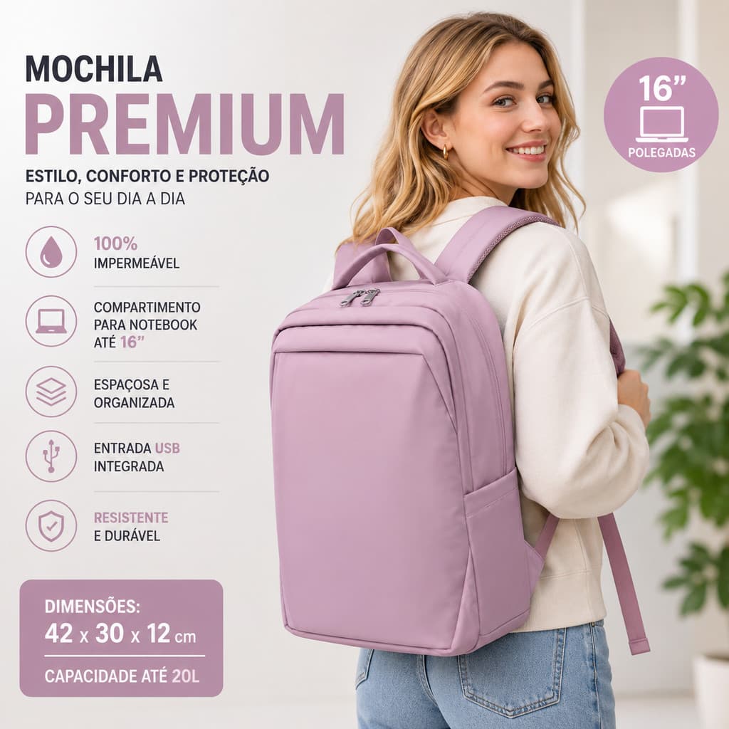 Mochila Feminina/Masculina Estilosa Grande Capacidade, para Notebook, Trabalho e Viagem