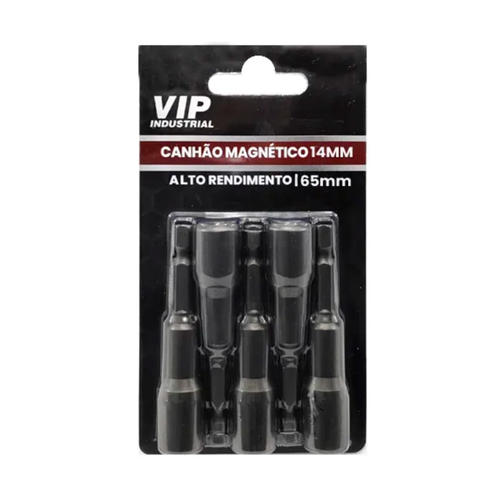 Jogo com 5 Bits Sextavado Canhão Longo Magnético 14mm Encaixe 14" VIP
