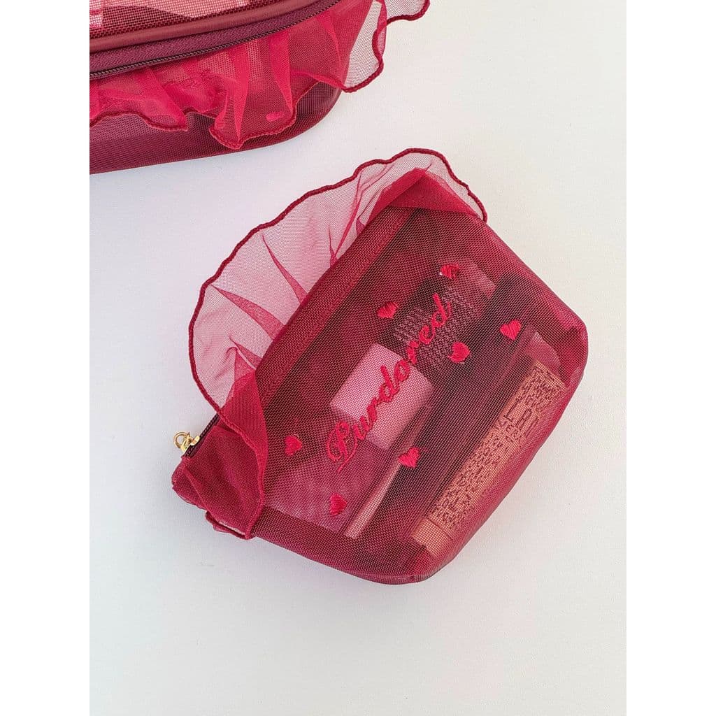 Japonês babados bordado saco cosmético feminino portátil ins High-End sentimento novo estilo portátil saco de armazename