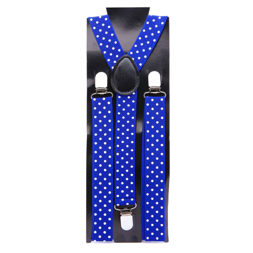 Suspensório Unissex Desenhos Clássico 2,5cm Azul bolinha branca Poá