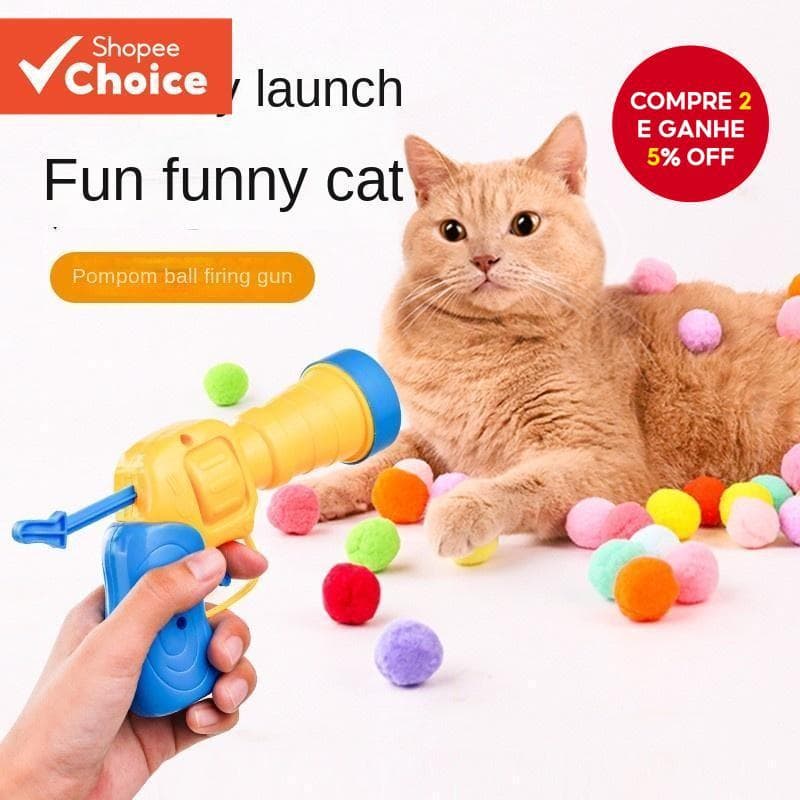 Brinquedos Interativos de Lançamento para Gatos de Treinamento com Pistola de Tiro e Bola de Pelúcia