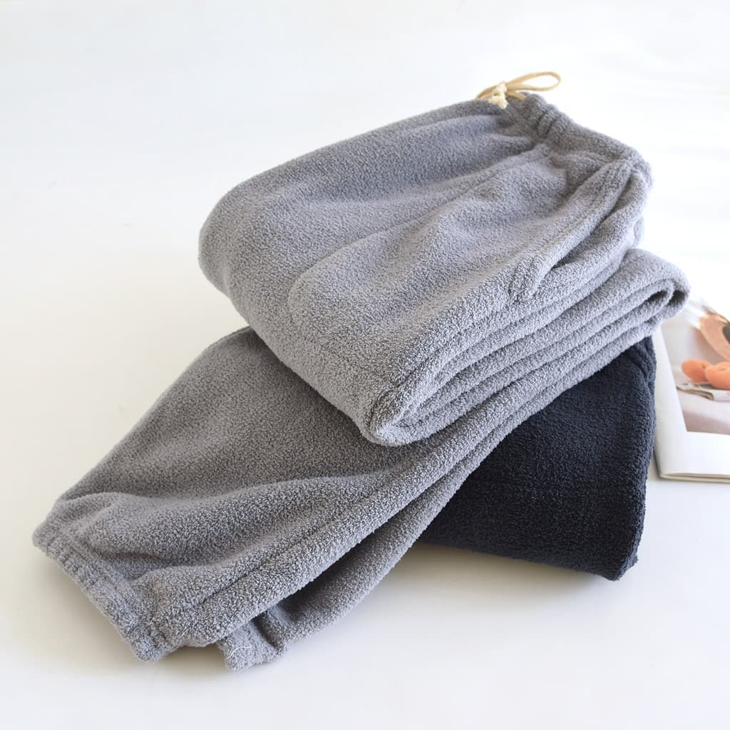 Calças de pijama masculinas forro de lã de inverno engrossado quente única tira calças dormitório doméstico Coral velo f