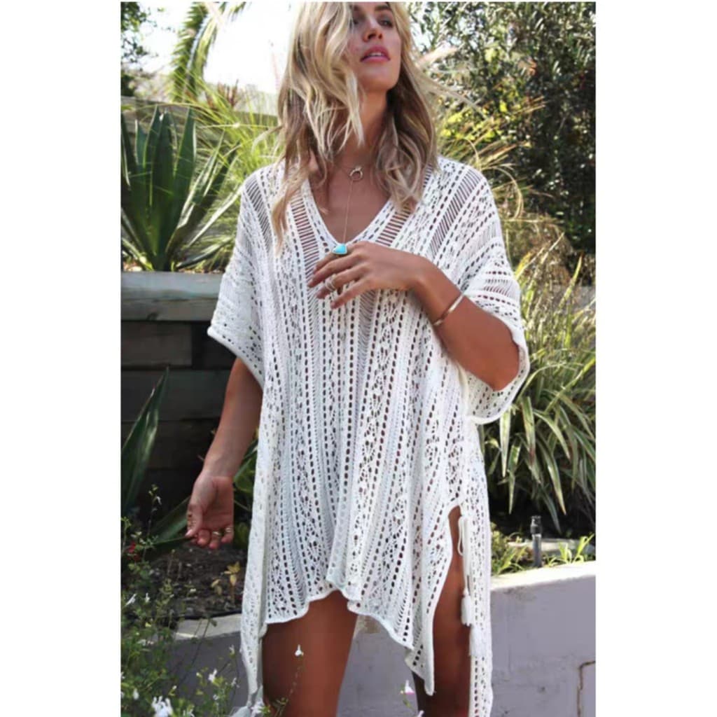 Blusa de biquíni solta tamanho grande malha oco crochê praia jaqueta feminina verão protetor solar roupas primavera quen