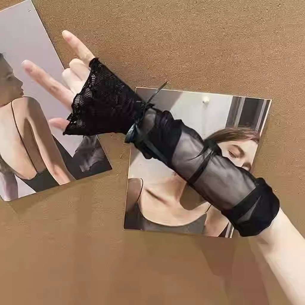 Y2k manga menina quente lolita renda gaze costura arco corretivo manga cultura asiática verão braço capa