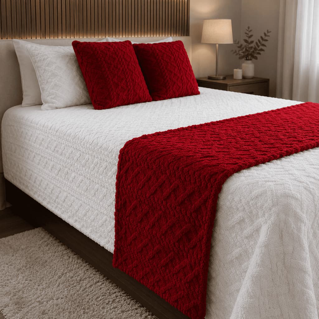 Kit Peseira Flannel Trançada Para Cama Casal 3 ou 4 Peças Cama e Sofá Decoração
