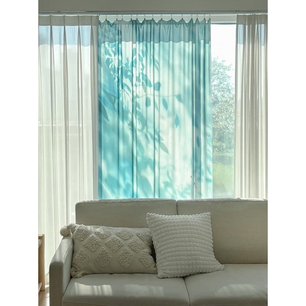 Ins estilo verão cortina transparente Chiffon gaze azul janela gaze Bay cortina de pano cortina de porta elegante cortin