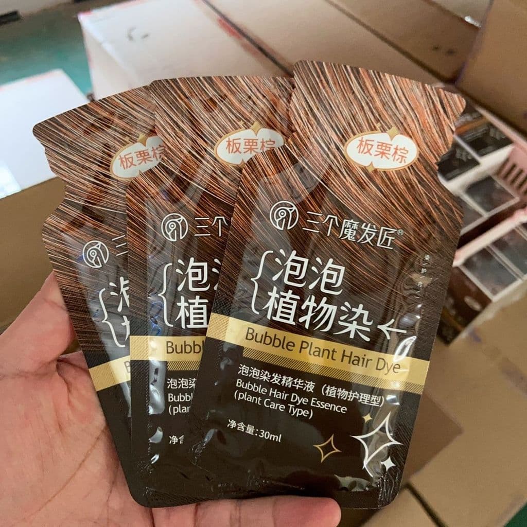 Três mágicos bolha tintura de cabelo planta puro próprio creme de tintura de cabelo estimular sem marrom escuro Natural