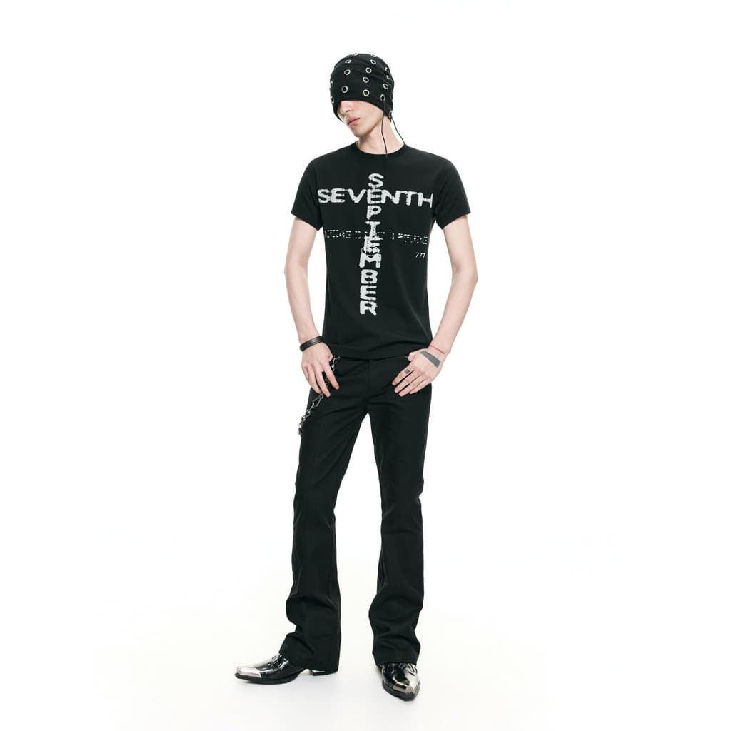 FRKM SCD 26 FS Cross Letter Print Camiseta de manga curta Punk Retro Slim Curto Top de verão