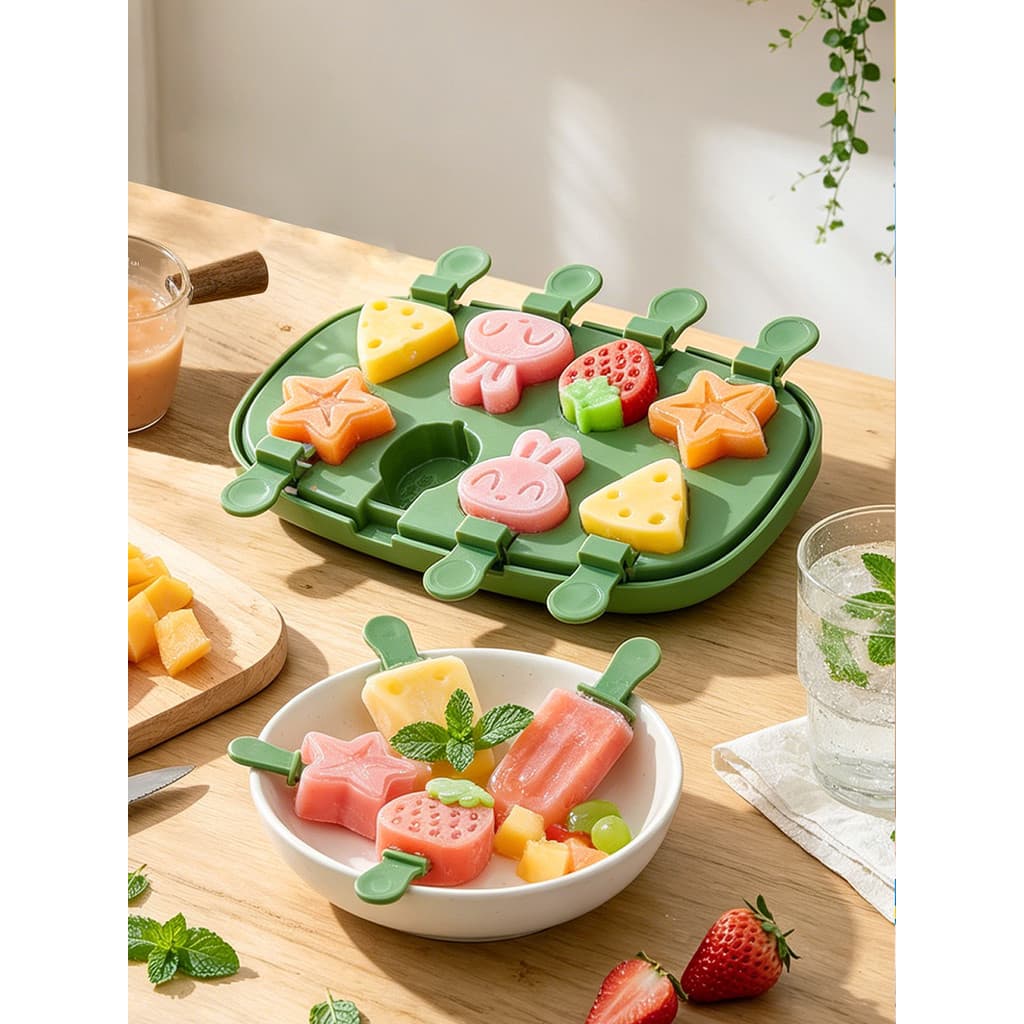 Molde de sorvete de desenho animado, molde doméstico de Silicone de qualidade alimentar, 8 compartimentos, picolé caseir
