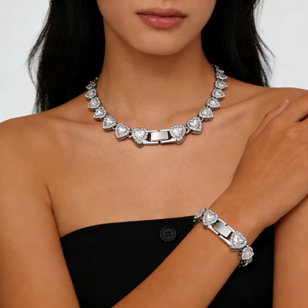 925 prata diamante em forma de coração corrente Hip Hop colar 11mm masculino feminino pulseira acessórios moda jóias