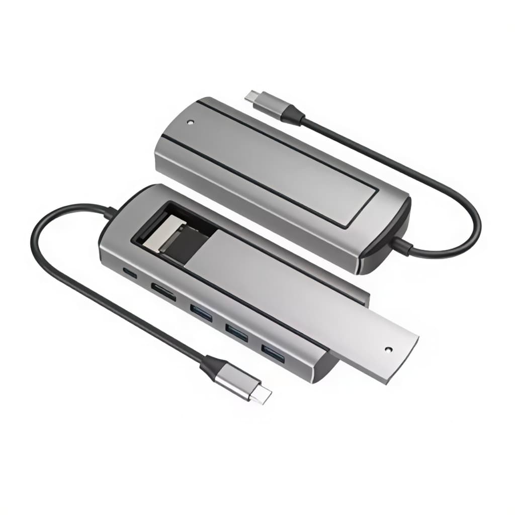 Dock USB-C 6 em 1 com Case para SSD M.2, Hub USB 3.0, HDMI 4K e Leitor de Cartões  Compatível com MacBook, Notebook e PC