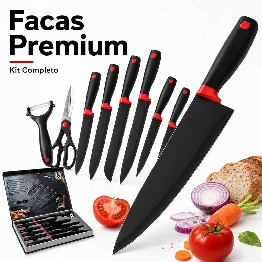 Kit de Facas Profissional 8 Peças Inox para Cozinha Completa