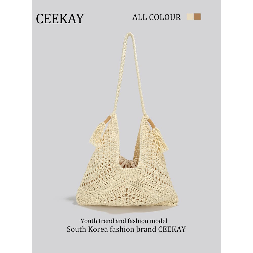 CEEEKAY bolsa de férias genuína à beira-mar feminina 2026 novo estilo bolsa de palha de grande capacidade bolsa de praia