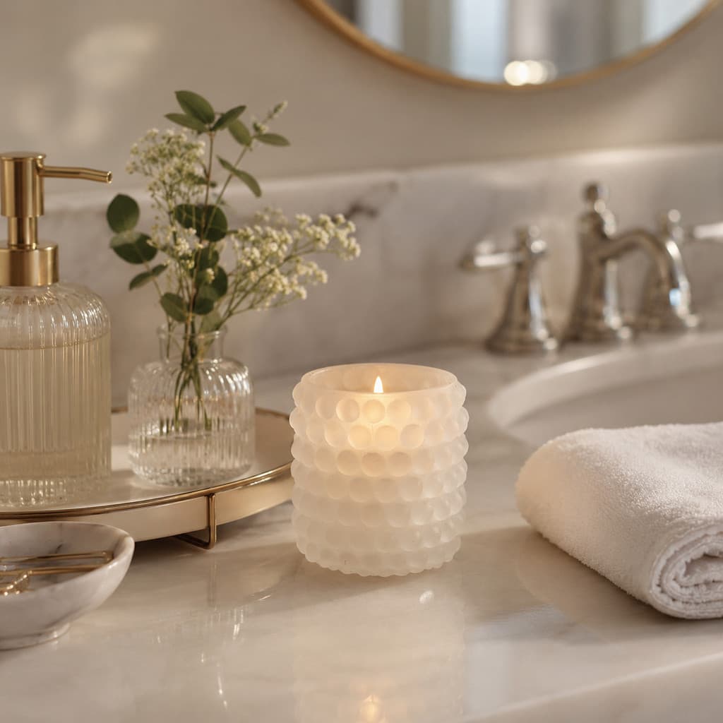 01 Unidade Porta Velas Castiçal Vidro Branco Texturizado Decorativo