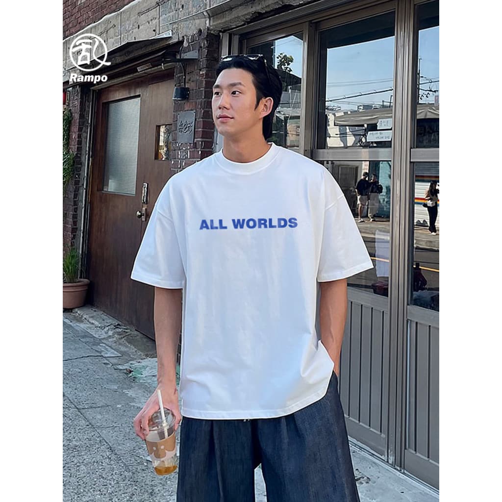 Camiseta masculina de manga curta de algodão pesado americana High Street letras de verão Design solto oversize meia man