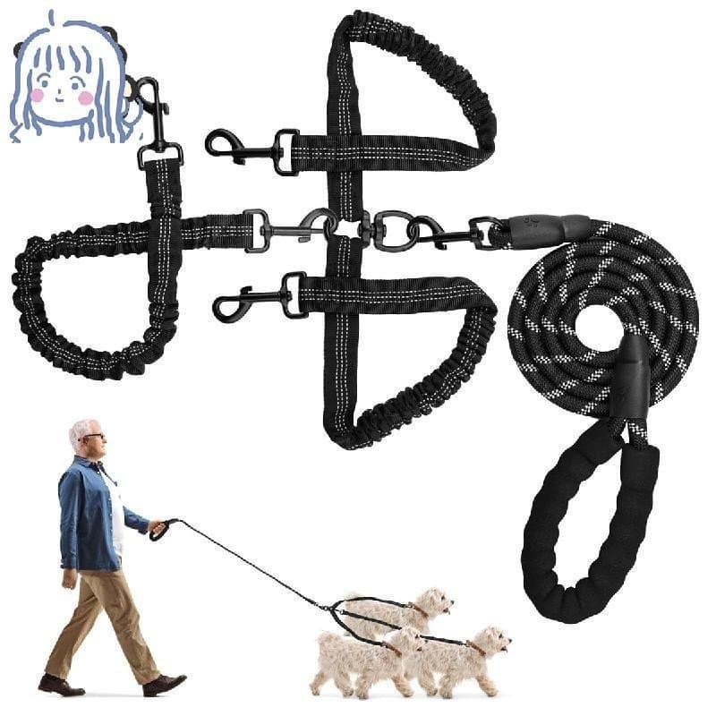 Trela Tripla Para Cães , Resistente , Sem Emaranhados , Pontas Removíveis 1-3 Com Absorção De Choque E Alças Acolchoadas