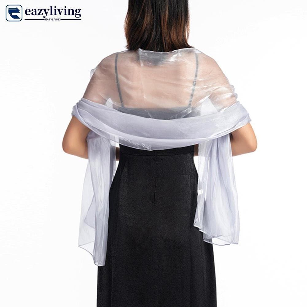 EAZYLIVING Feminino Elegante Xale De Casamento Prata Festa Vestido De Noite Sedoso Lenço De Cor Pura K8U4