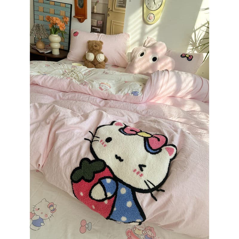 Menina coração bonito gato toalha bordado lavado algodão cama conjunto de quatro peças lençol colcha capa colcha dormitó