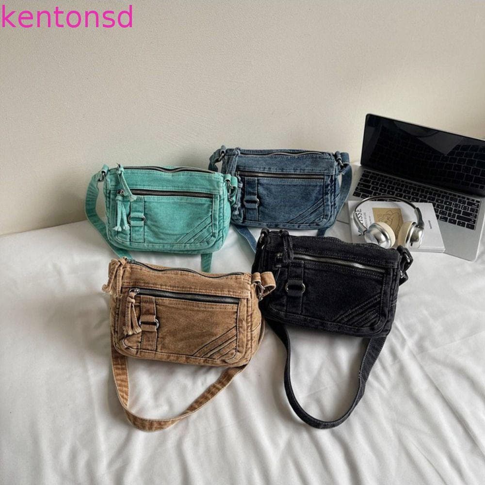 Bolsa De Lona Jeans KENTONSD , Compras Vintage De Grande Capacidade Crossbody Sólida Estilo Rua Y2K