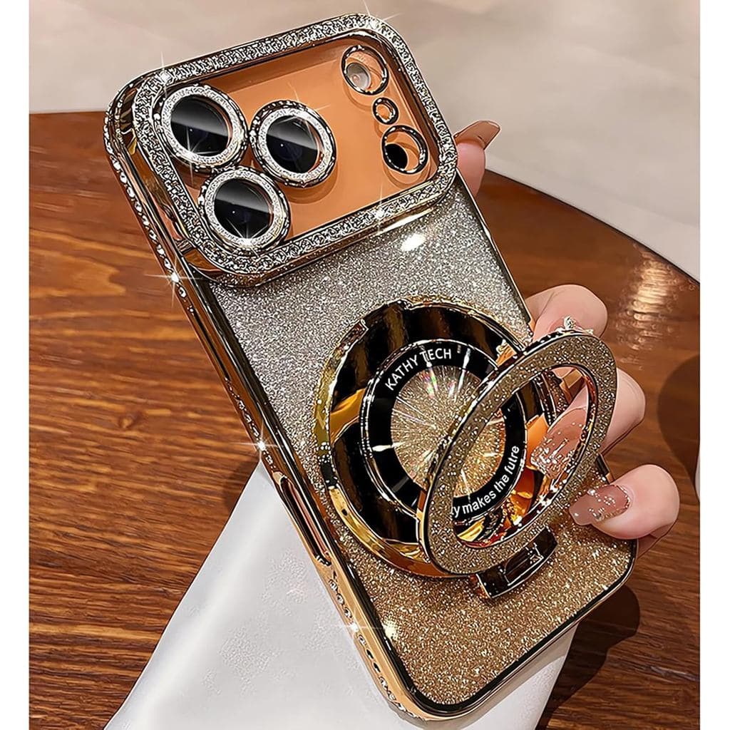 Capa de Luxo com Brilho de Diamante para iPhone 17 Pro Max 6.9" - Parte Traseira Transparente com Cartão Brilhante e Str
