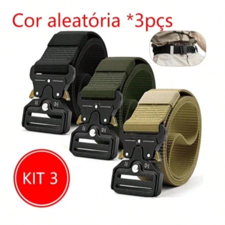 KIT3/2/1Cintos  Moda Cinto Largo Masculino Nylon Fivela Liga de Cinco e Engate Rápido