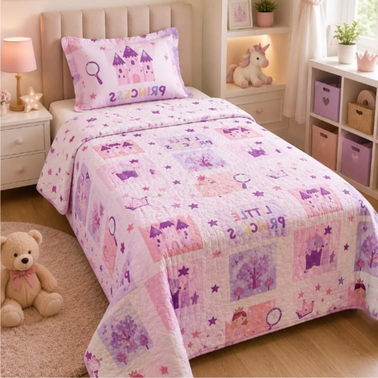 Colcha + Porta Travesseiro Infantil Solteiro de Menina e Menino – Dupla Face Premium