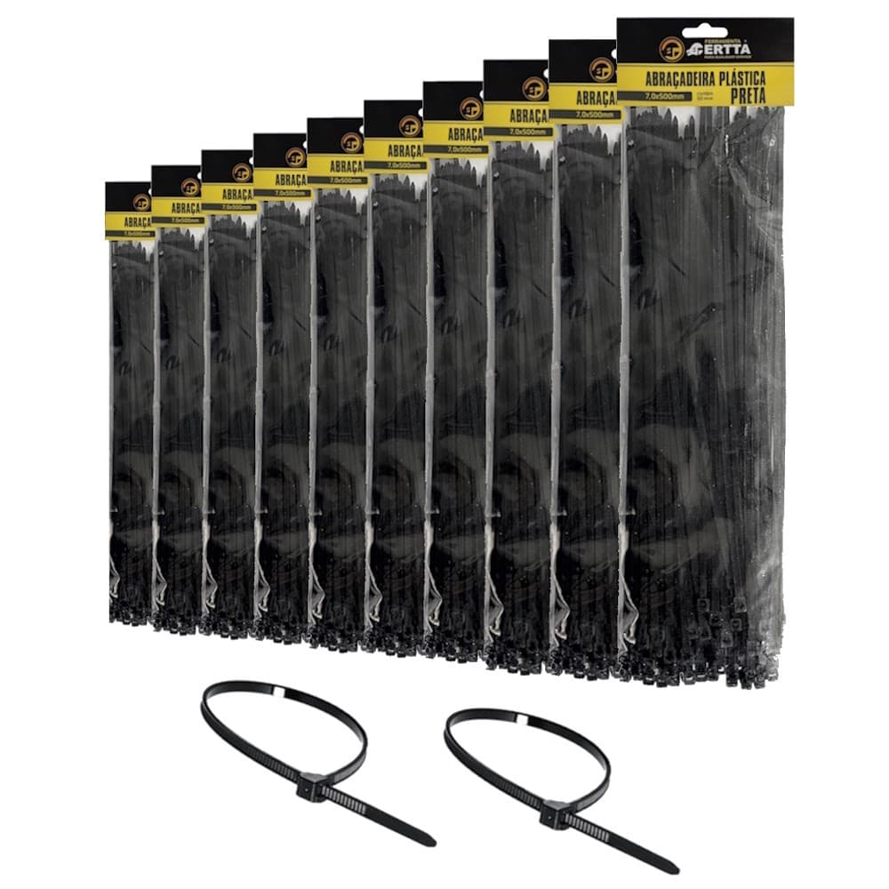500 Abraçadeiras Lacre Nylon Grande Enforca Gato Cinta Plástica 7x500mm Fita Hellerman 50cm Preta