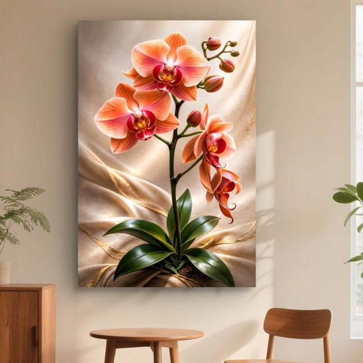 Quadro Decorativo Floral Grande 110x80cm Orquídea Premium Fundo Acetinado Decoração Luxo Sala Quarto