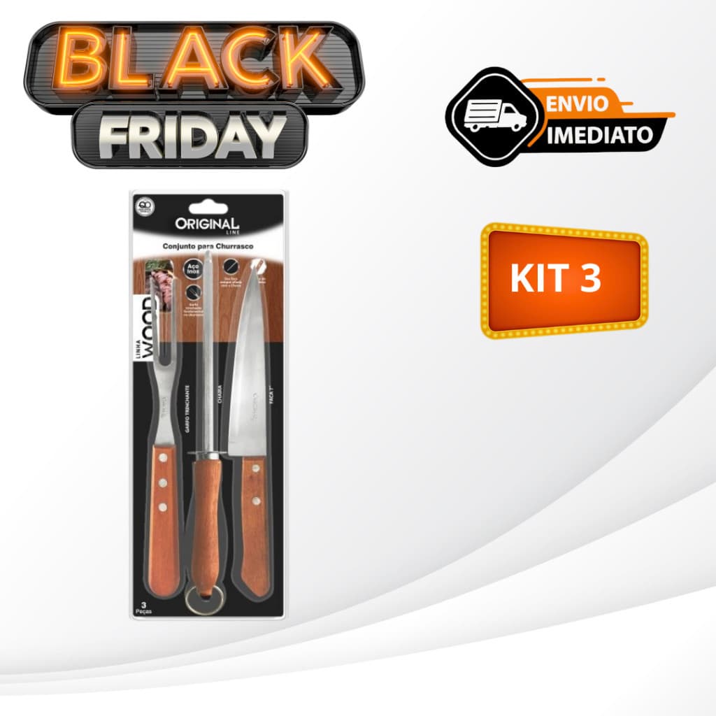 Conjunto Para Churrasco 3 Peças Linha Wood Original Line SL0456