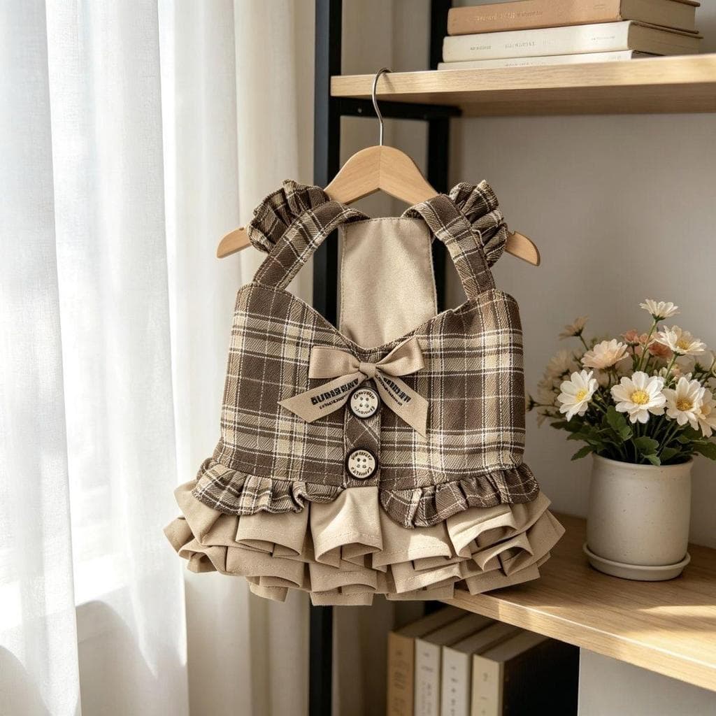Bichon Teddy Dog Roupas Primavera Verão Estilo Xadrez Estilo Preppy Vestido de Princesa Pequeno Cão Schnauzer Pet Saia