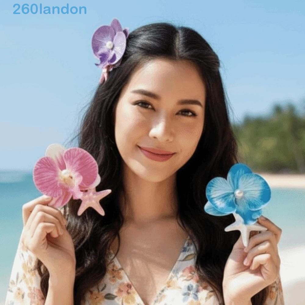 LANDON 5 PCS Grampo De Cabelo De Flor De Estrela Do Mar , Orquídea Borboleta Série Oceano De Resina , Chapéu
