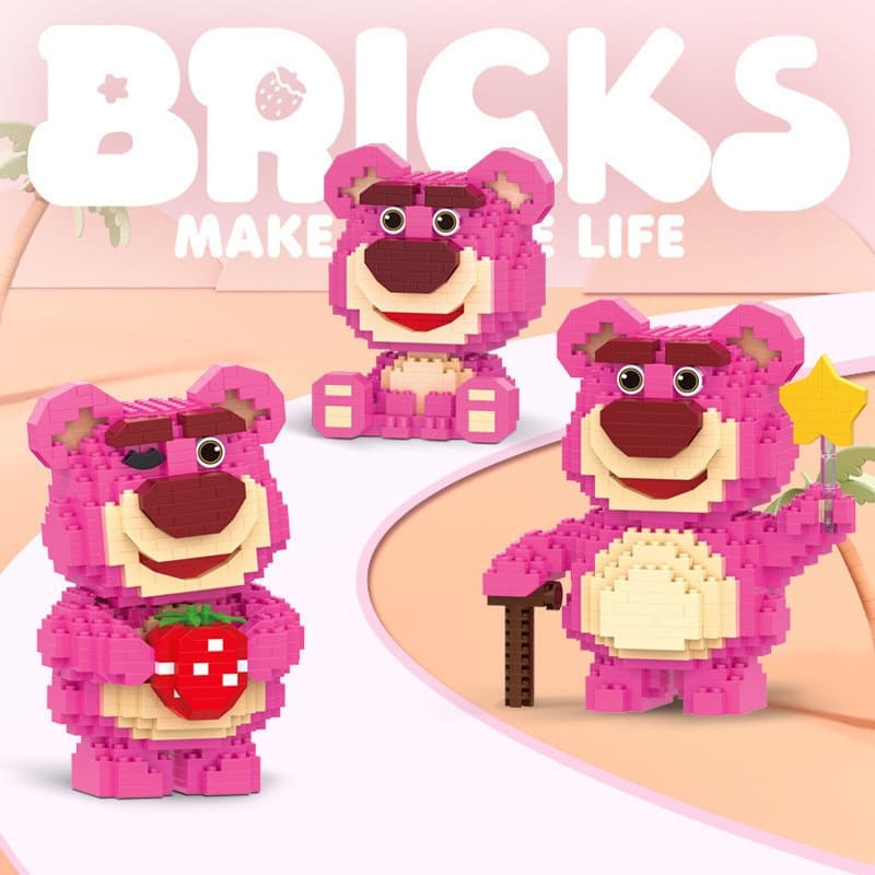 Disney Cartoon Strawberry Blocos De Construção De Micro Partículas Lotso Bear DIY Bloco Brinquedos Para Crianças Educaçã