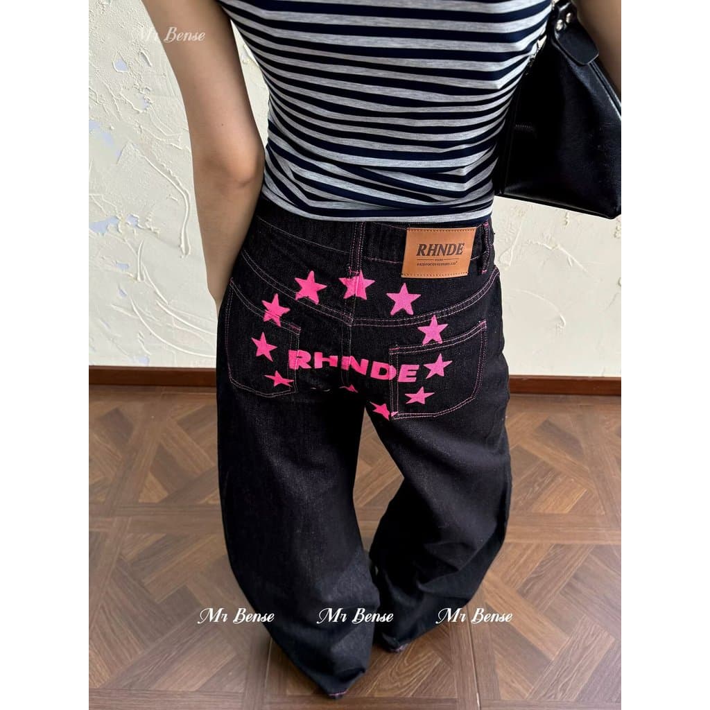 Song Yuqi mesmo estilo Jeans feminino 2025 novo estilo reto Machete cintura alta calças largas calças Hip Hop calças cas