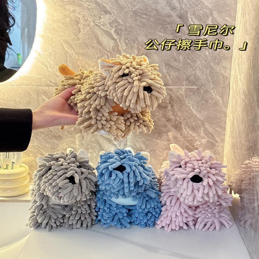 Toalha de mão pendurada bonito dos desenhos animados Chenille filhote de cachorro boneca cozinha banheiro Super absorven