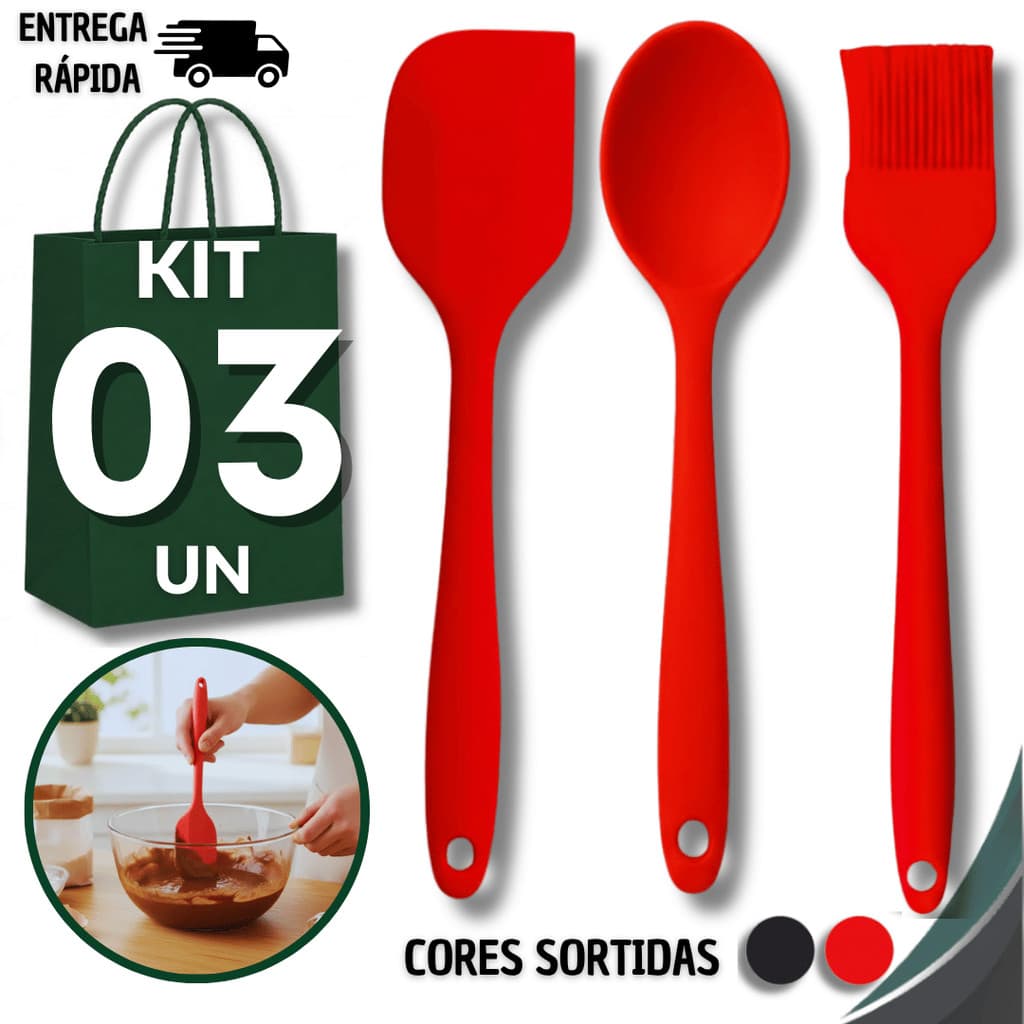 Kit Utensílios Espátula Reta Colher Pão Duro E Pincel Silicone Cozinha Restaurante Cor Sortidas