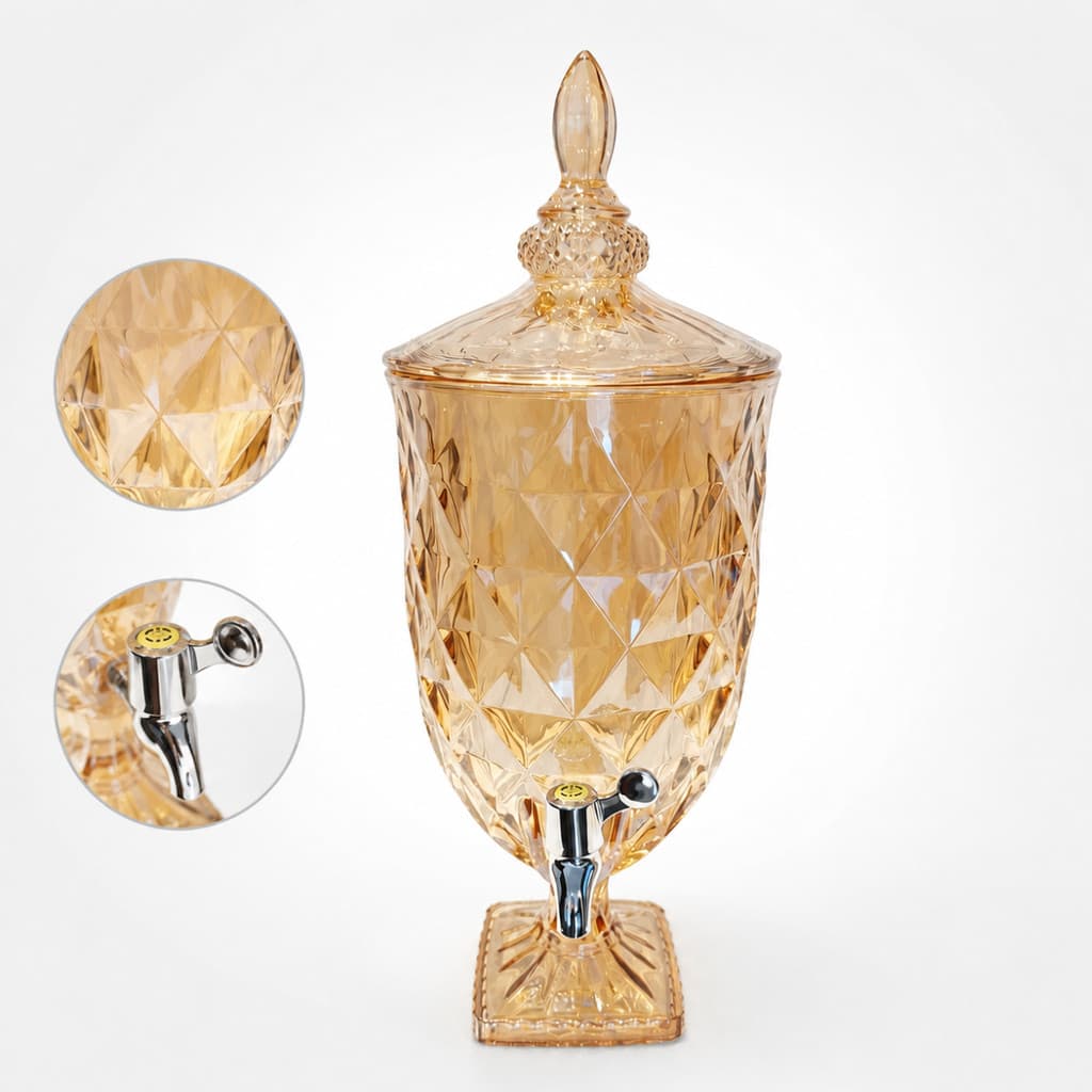 Suqueira Imperial Vidro Grosso Com Tampa 5L Ambar Dourado