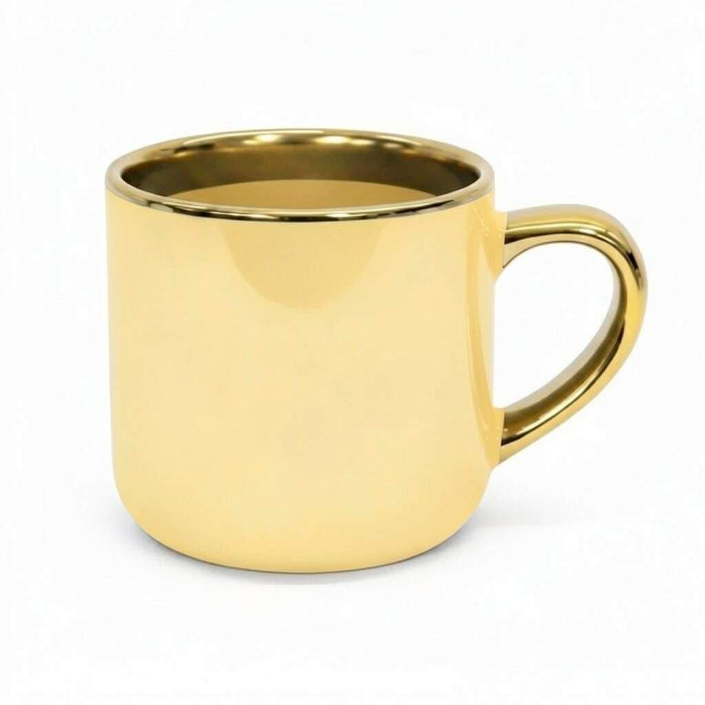 Caneca de Cerâmica Imperial Amarela com Borda e Alça Cromada Ouro para Sublimação - 400ml
