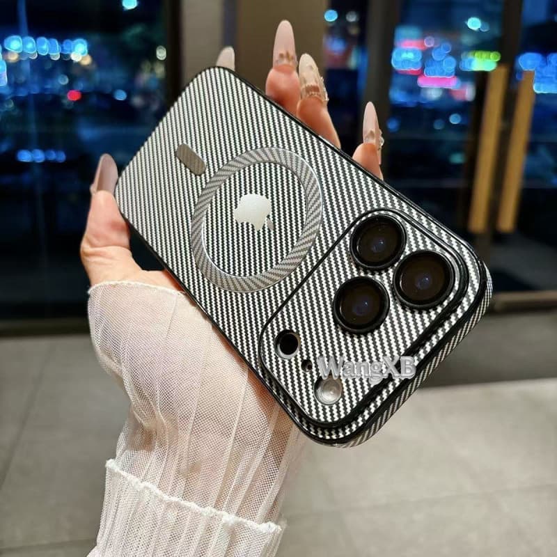 Capa { Fibra De Carbono , Magnética , Resistente Choques } É Adequada Para iPhone 17 , 16 , 15 , 14 E 13 Pro Max